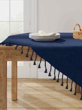 Threshold Navy Tassel Throw – Stylish Dining Accent 50 in X 50 in NWT